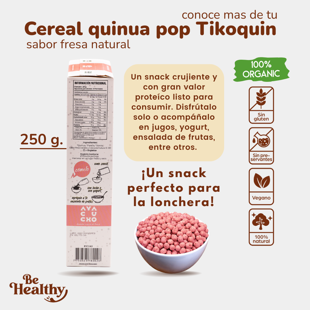 CEREAL DE 100% QUINUA POP FRESA (250GR)