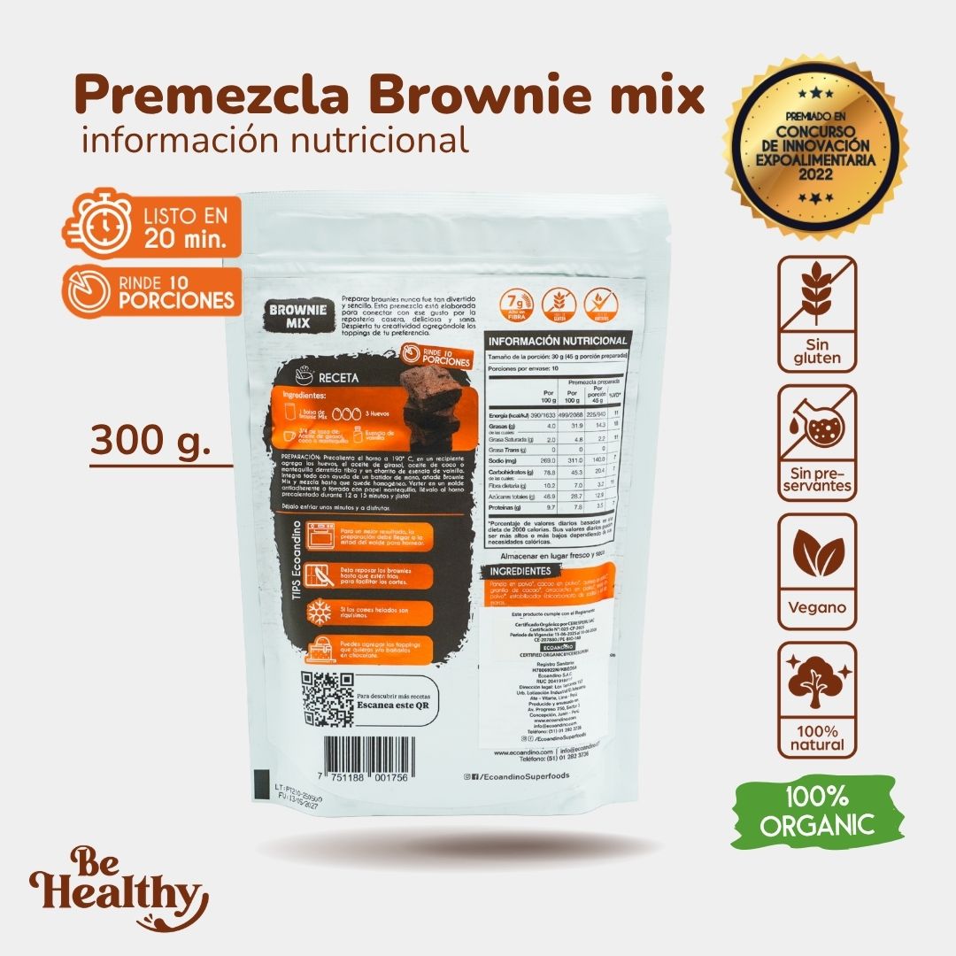 PREMEZCLA PARA BROWNIE ORGÁNICA 300GR. 🍫.