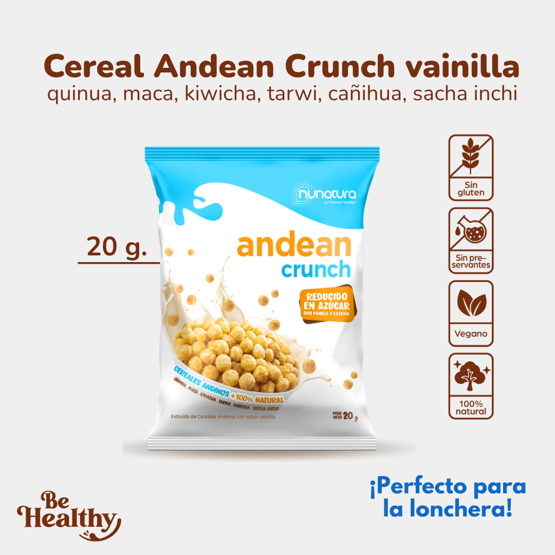 6 MINI CEREALES (20GR) ANDEAN CRUNCH SABOR VAINILLA 👶🏻